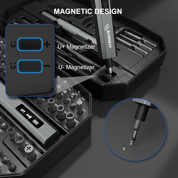 STREBITO 155 in 1 Electric Screwdriver Set, Small Electric Screwdriver Cordless with 140 S2 Magnetic Bits, Electronic Power Screwdriver Repair Tool Kit for RC, Computer, Pc Building, Laptop（Upgraded）