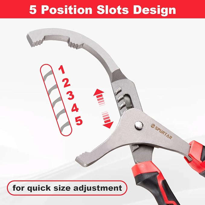 Spurtar Oil Filter Wrench Set, 9'' & 12'' Universal Oil Filter Removal Tool | Fits Filters 1-3/4" to 3-3/4" (44-95mm) Adjustable Oil Filter Plier for 4S Shop Auto Repair Mechanic Generator Small Engine