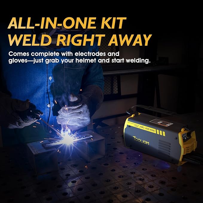 TOOLIOM 200A 110V Mini Stick Welder MMA ARC Welding DC Inverter Welding Machine with Electrodes & Gloves, IGBT Portable Welder with Hot Start, Arc Force, Anti-Stick