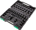 Amazon Basics 46-Piece 3/8-Inch Drive Socket Set with 6 & 12 Point Sockets, 72 Teeth Ratchet, SAE & Metric Sizes, Extension Bars, Universal Joint, Carrying Case