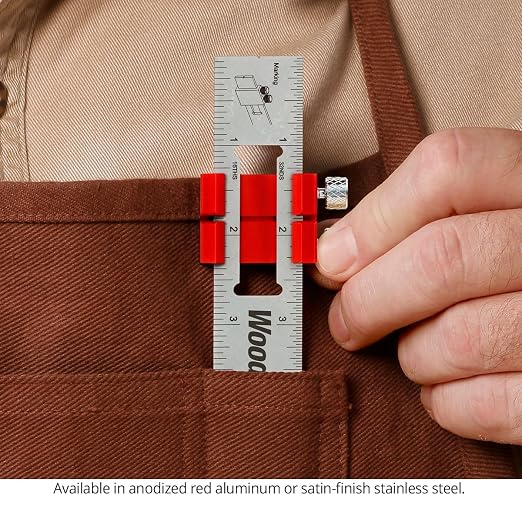 Woodpeckers Paolini Pocket Rule, Aluminum, 8" / 200mm Combo, Woodworking Ruler with Sliding Stop, Vertical End Scale, Scribing Notch, Engraved Scale