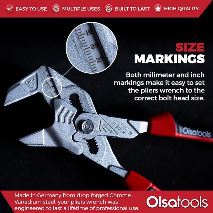 Olsa Tools 10-Inch Pliers Wrench - Wide & Thin Smooth Jaws - Up to 2" Capacity - 1000lb+ Gripping Force - Heavy Duty Steel - Professional Grade - Part: 1423