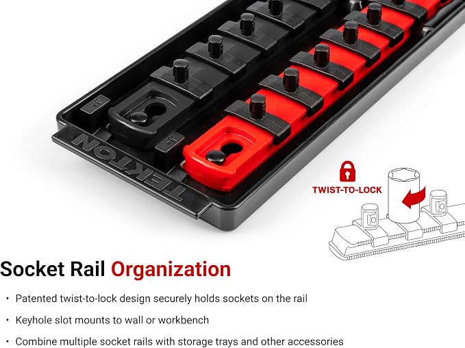 TEKTON 1/4 Inch Drive 6-Point Socket Set, 50-Piece | SHD90215 | (5/32 - 9/16 in., 4 - 15 mm), Shallow and Deep, Socket Rail
