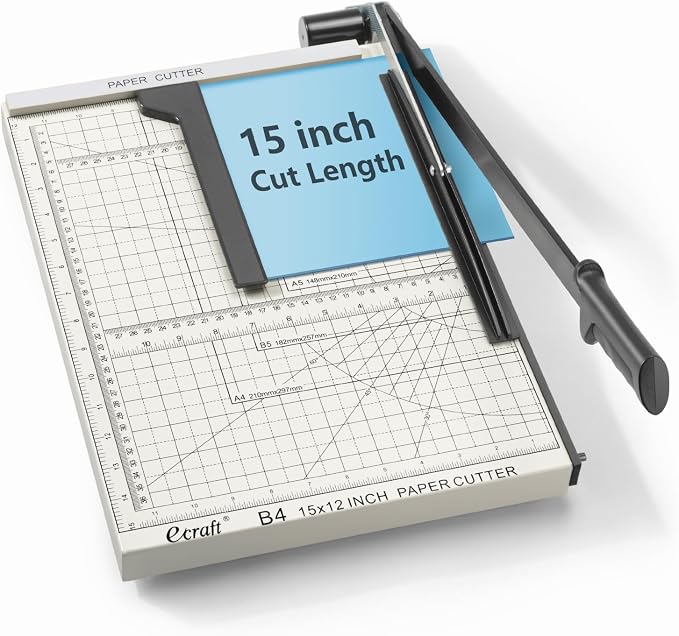 Ecraft 15" Guillotine Paper Cutter : Heavy-Duty Steel Base, 15-Sheet Capacity, Automatic Clamp, Safety Lock & Magnetic Guide - Precision Paper Trimmer for Office and Crafts