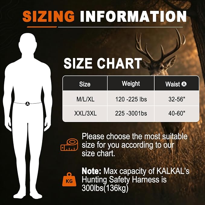 Tree Stand Harness, Hunter Safety System with Whistle Aid, Adjustable Lightweight Hunting Harness for Hunting M/L/XL