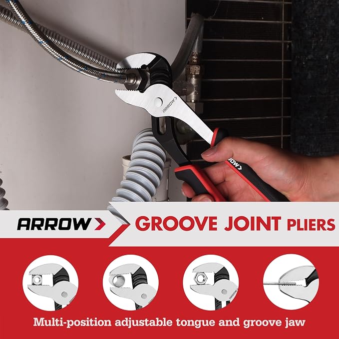 ARROW 4-Piece Pliers Set, CR-V Steel | 8 Inch Diagonal, Long Nose, Slip Joint, 10 Inch Groove Joint Pliers, Ergonomic Anti-slip Handle, for Basic Repair