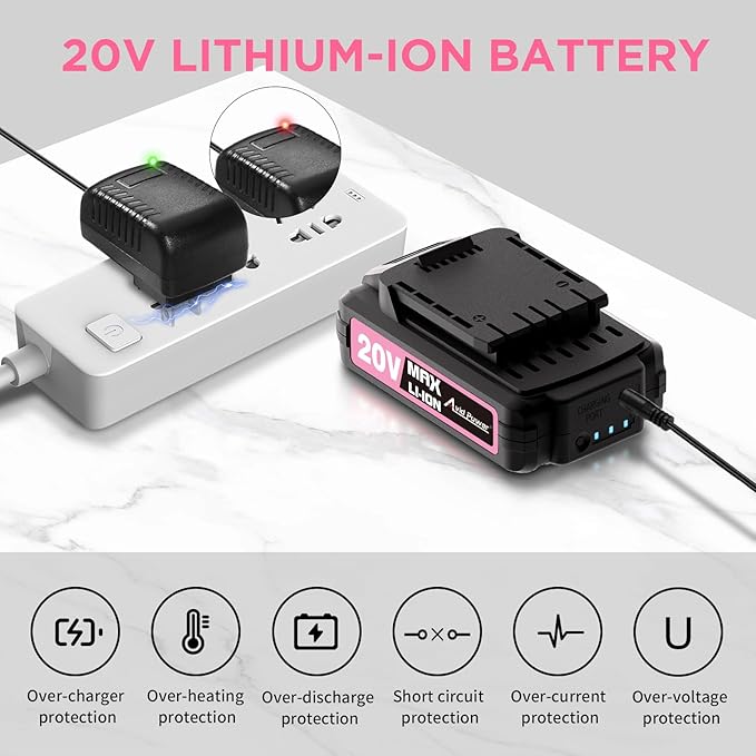 AVID POWER 20V Cordless Drill Set for Home DIY & Beginner Projects - Lightweight Power Drill with Battery Charger & 22 Bits, Variable Speed, 3/8" Keyless Chuck, Ideal for Furniture Assembly (Pink)