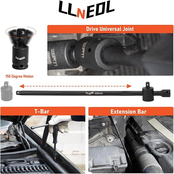 LLNEDL 1/4 Inch Drive Impact Socket Set, 83Pcs Socket Wrench Set Metric & SAE from 4-15mm, 5/32-9/16", 6 Point CR-V Deep & Shallow Sockets Kit with 72T Ratchet Handle, E Torx, for Automotive & Home
