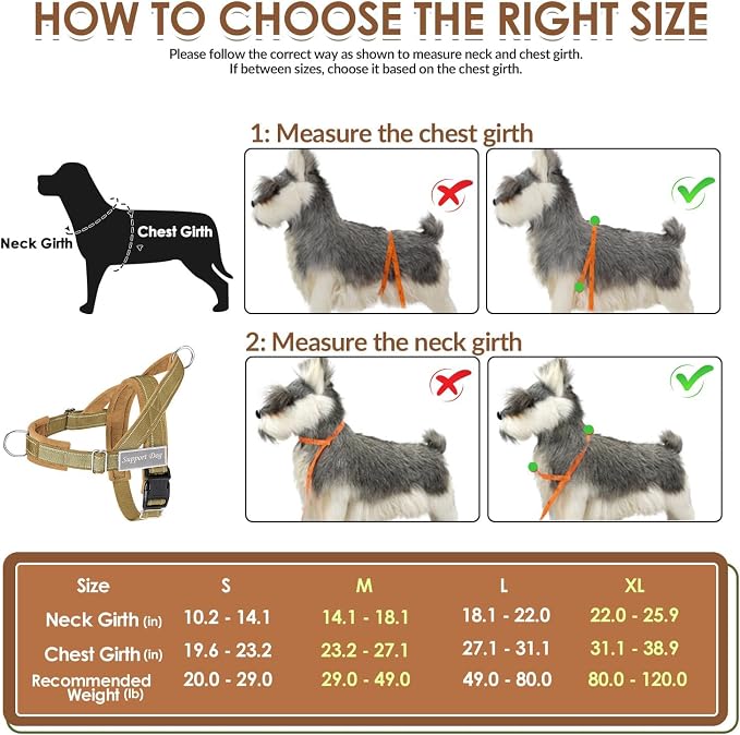 SlowTon No Pull Dog Harness with Front Clip - Heavy Duty, Soft Padded | Neck & Chest Adjustable, Tactical Pet Vest and Leash Set for Large Medium Sized Dogs, for Easy Walk & Training, Tan XL