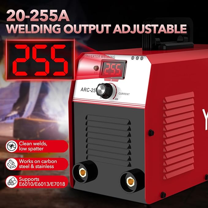 255A MMA Welder, 110V/220V Dual Voltage Portable ARC Welding Machine with IGBT Digital Display & Hot Start for Stick Electrode Welding - Outdoor Repairs, Farm & Home DIY