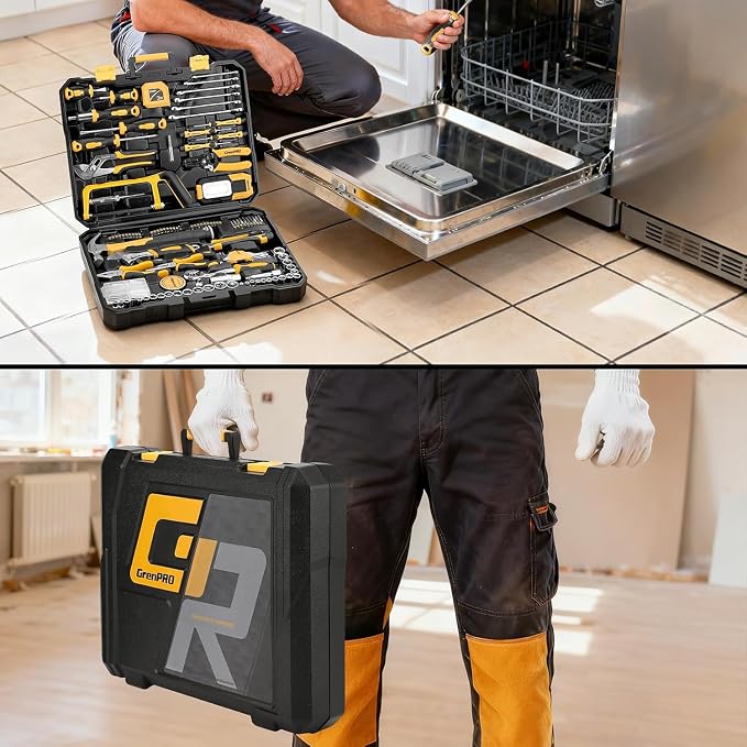 GRENPRO 218PCS Basic Auto Hand Tool Set Household Repair Tool Box Kit | Portable Tool Box, CR-V Steel, Complete Kit, Anti-Drop Slots, Household DIY, Auto Motorcycle, Home Garage For Men & Women