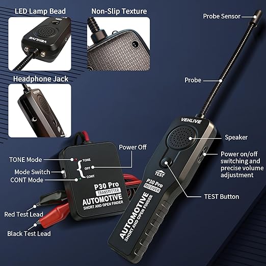 P30 Pro Circuit Tracer, Automotive Electrical Open & Short Finder, Fault Probe Cable Tester, Diagnostic Tool for Vehicle Wiring Repair, Cable Toner for DC 6-42V