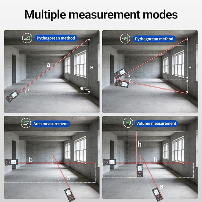 atolla Laser Measure 328Ft, Digital Laser Distance Meter with 2 Bubble Levels,Portable M/in/Ft Unit Switching Backlit LCD, Measuring Distance/Area/Volume/Pythagorean and Waterproof IP54 (Red Laser)