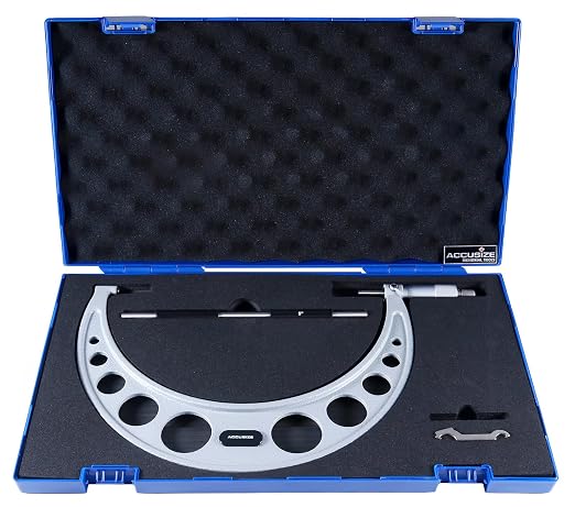 Accusize Industrial Tools Outside Micrometer, 9-10", EG00-0010 | 9-10", Ultra-Precision, Carbide Tipped, M-Type, Resolution 0.0001", Ratchet Friction Thimble, Solid Storage Case