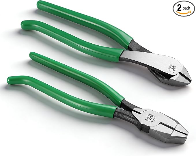 SK 2-Piece Pliers Set, 9-Inch Ironworker's Pliers & Angled Diagonal Plier, Premium CR-V Construction, Side Cutters with Hook Bend Handle