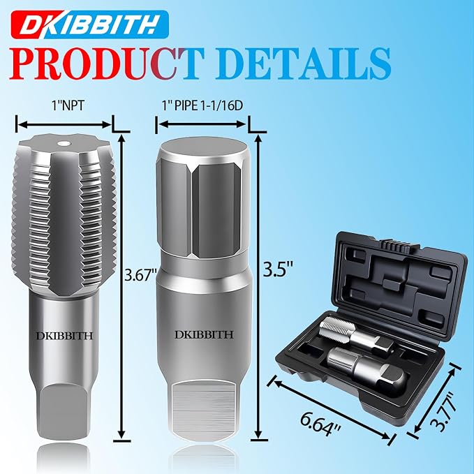 DKIBBITH 2-Piece Pipe Extractor and NPT Tap Set 1" - Heavy Duty Carbon Steel Tools for Removing Broken Threaded Pipes & Cutting Accurate NPT Threads - Plumbers Mechanics DIY with Storage Case.