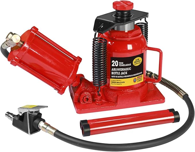 Big RED Air Jack, 20 Ton Hydraulic Bottle Jack, Lift Range 7-1/16" to 12-5/8", Low Profile Heavy Duty Jack with Dual-Power Operation, Adjustable Lift Range & Safety Valve - 20 Ton (40,000 LBS)