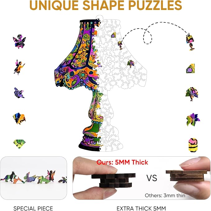 Mys Aurora Puzzles for Adults 500 Pieces, Colorful Desk Lamp Jigsaw Puzzles, Unique Shape Vintage Wooden Puzzles for Adults and Kids, Fun Challenge Family Puzzle Game, 18.1 x 26.6 Inches