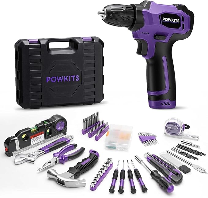 8V Cordless Drill, Purple Power Drill with Drill & Screw Bits Set, 3/8" Keyless Chuck, Rechargeable Electric Drill Tool Kit for Home Repairs, DIY,139PCS Tool Set for Women & Men