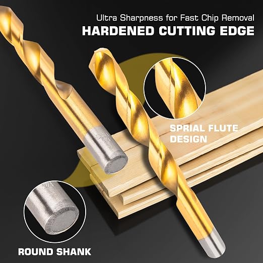 230 Pcs Titanium Twist Drill Bit Set for Metal and Wood,Coated HSS Conventional 118 Deg Tip Titanium Drill Bit Kit Set, Drill Bits Kit with Storage Case, 3/64"-1/2"