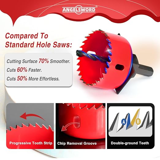 ANGELSWORD Hole Saw Set 24 PCS Double-Ground Teeth Hole Saw Kit, Hole Saw Drill Bit Kit, 3/4"-6" (19-152mm) 14 PCS Saw Blades, for Drywall, Soft Wood, Plywood, Plastic, PVC