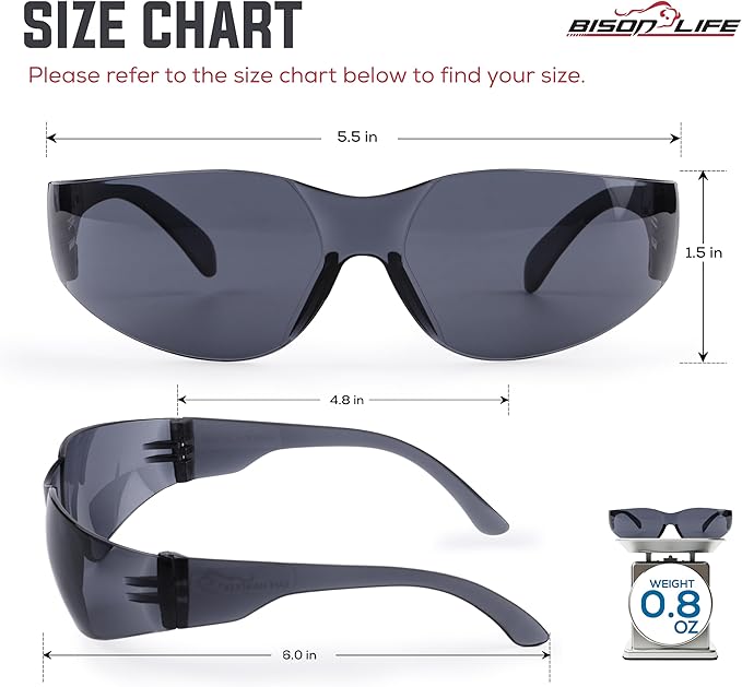 BISON LIFE Clear Safety Glasses – ANSI Z87.1 Scratch & Impact Resistant Wrap Around Eye Protection Goggles for Men & Women