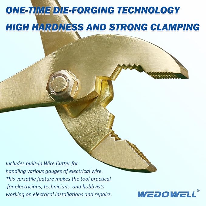 WEDOWELL 8" Brass Slip Joint Pliers,Wire Cutter with Rubber Grip Handle,Combination Pliers,Corrosion-resistance