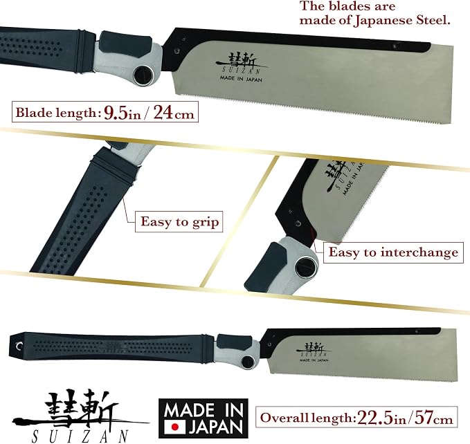 SUIZAN Folding Dozuki Dovetail Saw 9.5" Cross Cut - Japanese Hand Pull Saws | Professional Pull Saw for Woodworking Joinery Tenon Furniture Making DIY Tools Fine Wood Cut Sharp Replaceable Blade