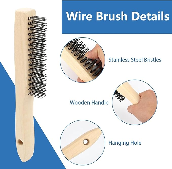 3 Pack Welding Chipping Hammer and Wire Brush Set – 1 Pcs 11" Hammer with Coil Spring Handle, Cone and Vertical Chisel and 2Pcs 9.8" Stainless Steel Brush for Slag, Spatter, Residue Removal
