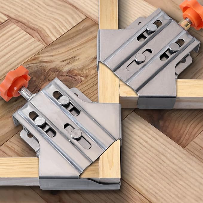 4-Piece Multipurpose 90 Degree Corner Clamp, Professional Stainless Steel Right Angle Clamp, Heavy Duty Woodworking Photo Framing Holder, Open Type for Drawers
