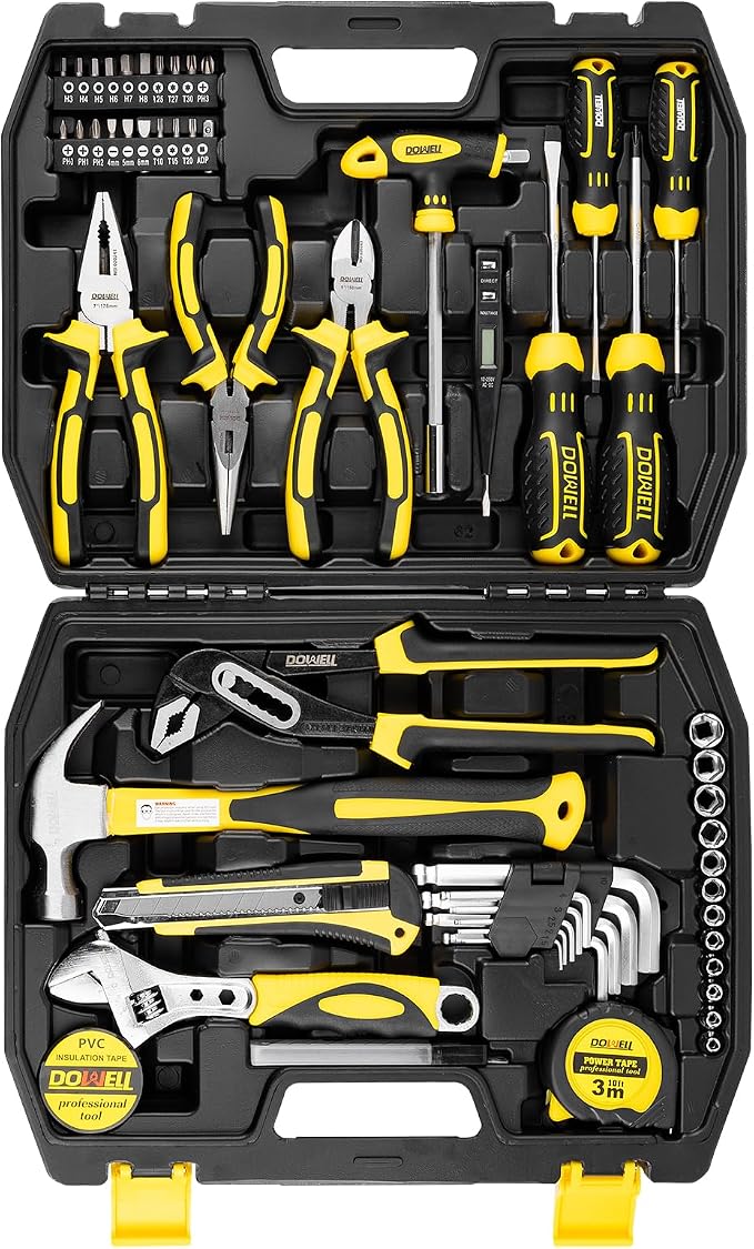 DOWELL Tool Set, 62PCS Tool Kit, Homeowner Wrench Pliers Screwdriver Set