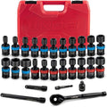 LLNDEI 27Pcs 3/8" Impact Swivel Socket Set, Metric & SAE(8-22mm, 5/16-3/4") | CR-MO, Drive Swivel Socket Set, 6 Point Wobble Socket Set with Ratchet Wrench, Extension Bar and Adapters.