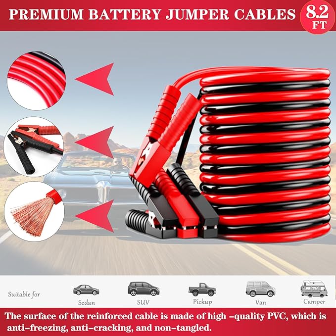 LIANXIN Car Roadside Emergency Kit, with Jumper Cables Automotive Kit,Car Safety Roadside Assistance Kit Headlamp,Tow Straps,Screwdrivers, Rainwear, Gloves.Red