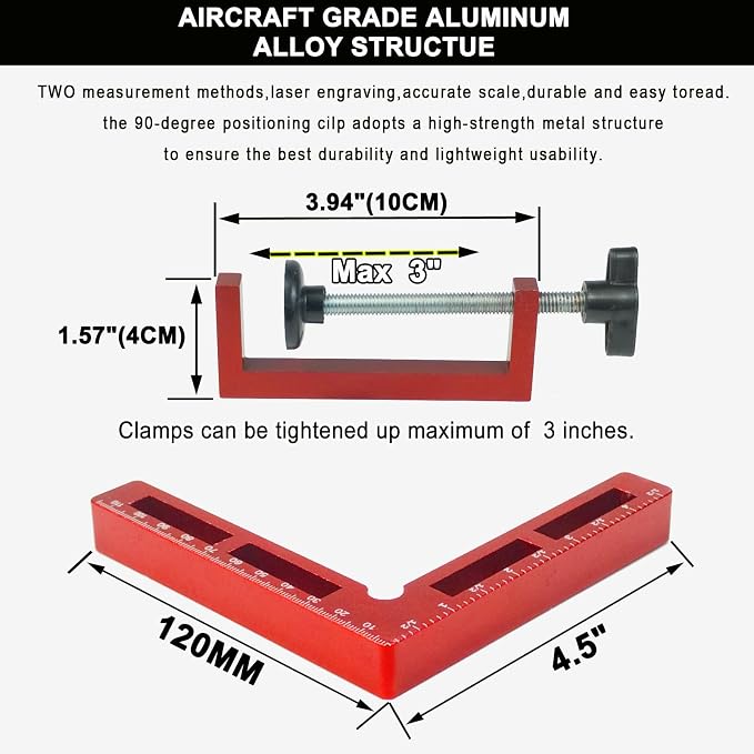90 Degree Positioning Squares Right Angle Clamps for Woodworking - 4 Pack 5.5"Aluminum Alloy Woodworking Corner Clamps, for Picture Frame, Cabinet, Boxes, Drawers (4Pack 5.5'')
