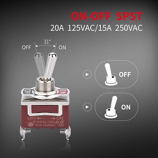 DaierTek Safety Cover Toggle Switch Guard ON Off Red Aircraft Covered 20A 12V Toggle Rocker Switch 120V AC 12 Volt DC Heavy Duty 2 Pin SPST for Car Truck Automotive