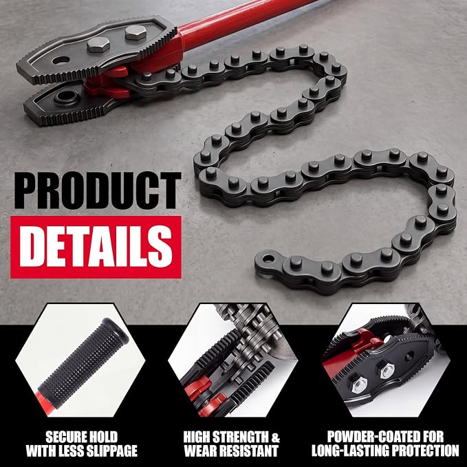 Lothee 50" Chain Pipe Wrench, Fits Max 10" Diameter, 40" Chain Length | Max 22000 Lbs Breaking Load, Heavy Duty Large Pipeline Tool, Pipeline Installation, Oil Field, Operations and Maintenance