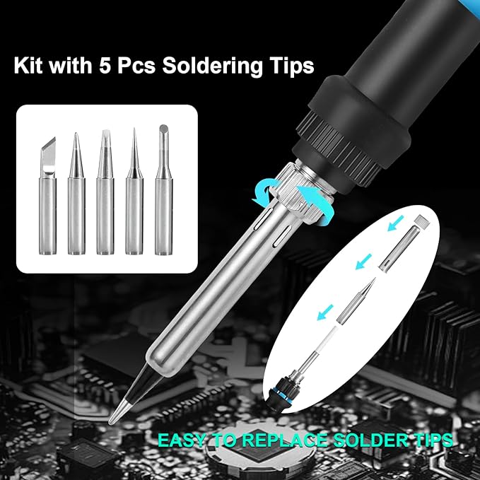 FEITA Electric Soldering Iron Kit with 80W LCD Digital Adjustable Temperature Soldering-iron, 5 Soldering Tips, Rosin Flux, Solder Wires & Stand, Electrical Soldering Kit for Electronics