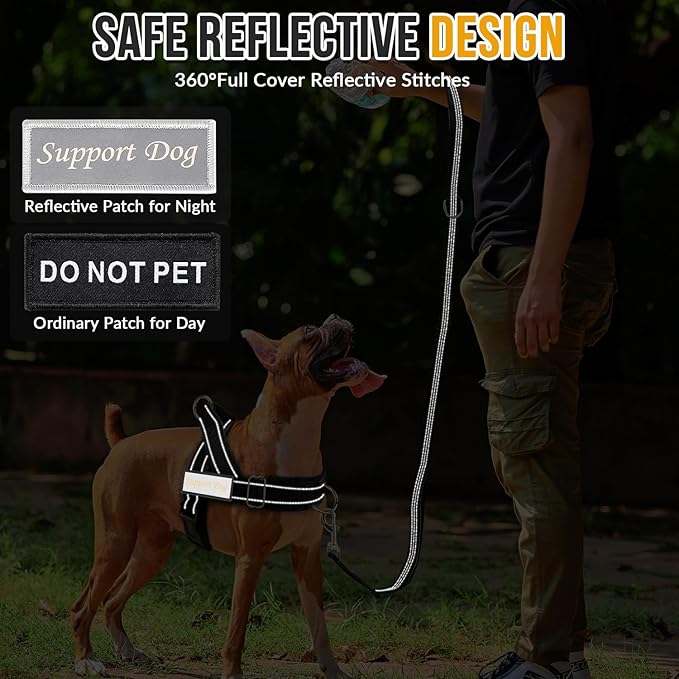 SlowTon No Pull Dog Harness with Front Clip - Heavy Duty, Soft Padded | Neck & Chest Adjustable, Tactical Pet Vest and Leash Set for Large Medium Sized Dogs, for Easy Walk & Training, Black M