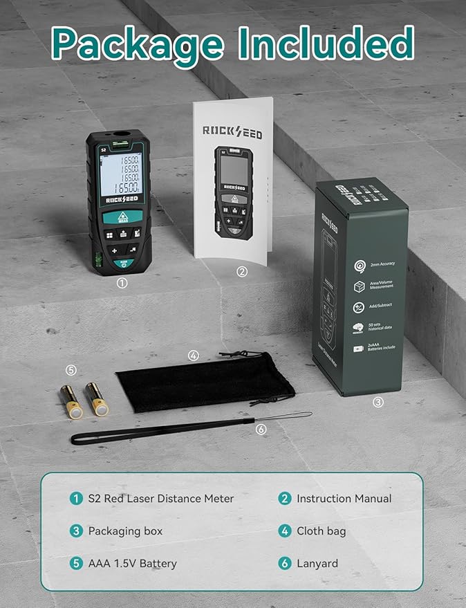 Laser Measure,RockSeed Digital Laser Distance Meter with 2 Bubble Levels,Portable M/in/Ft Unit Switching Backlit LCD and Measuring Distance/Area/Volume/Pythagorean