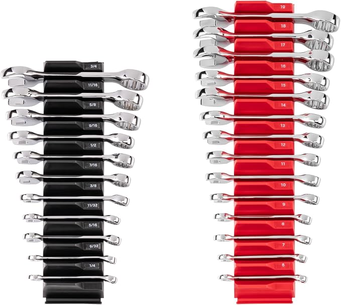 TEKTON Stubby Combination Wrench Set, 25-Piece | WCB95403 | (1/4 - 3/4 in., 6 - 19 mm), Modular Organizers, Chrome Finish