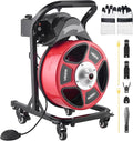 VEVOR Drain Cleaner Machine 50 FT x 1/2 Inch, Manual Feed Sewer Snake Auger on Wheels - with 4 Cutters & Air-activated Foot Switch for 2" to 6" Pipes