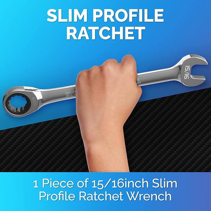 Ratcheting Wrench - Slim Profile - Ratchet Wrench, 15/16" Wrench Set