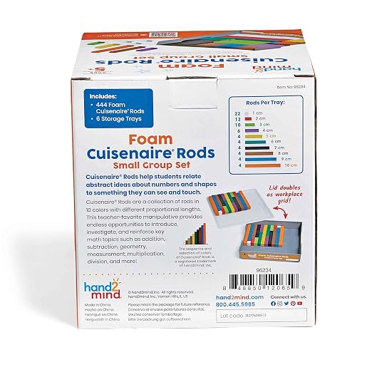 hand2mind Foam Cuisenaire Rods Small Group Set, Teaching Fraction Bars, Montessori Math Manipulatives, Math Teacher Must Haves Elementary, Kindergarten Homeschool Supplies (6 Sets of 74)