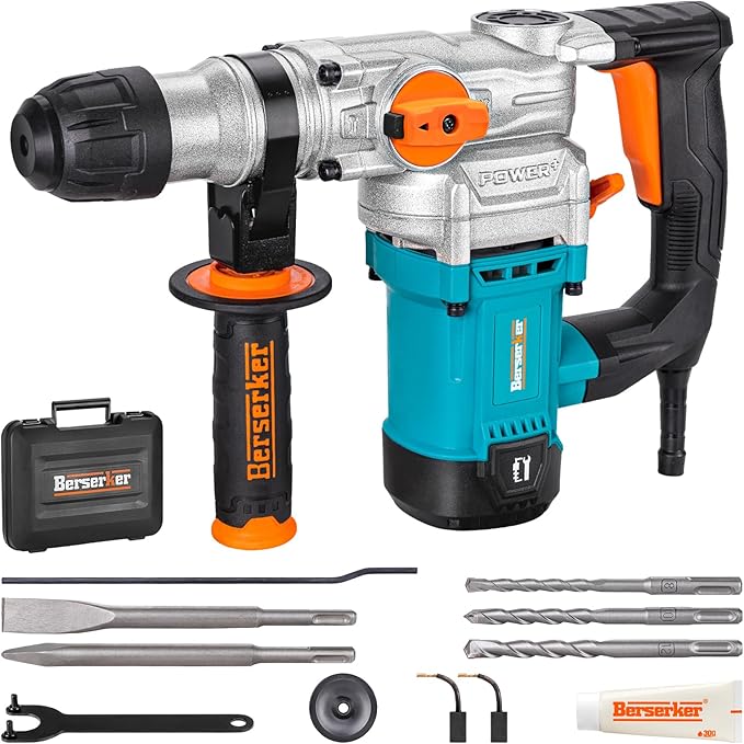 Berserker 1-1/8" SDS-Plus Rotary Hammer Drill for Concrete 26FA | 1050W 9 Amp 3 Functions 9.5 lb. Corded Electric Safety Clutch Rotomartillo for Masonry Cement Wall Drilling, Tile Removal