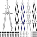 Zonon 12 Pcs Compass for Geometry Drawing Metal Compass with Extra Refills and Screws Circle Maker Back to School Circle Drawing Tool for Math Drafting Measuring Woodworking Office, 3 Colors