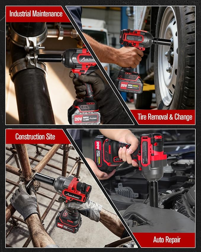 AVID POWER 1/2” Brushless Cordless Impact Wrench/Gun 900ft-lbs, 2 Batteries | 3 Variable Speeds, 20V High Torque Impact Drill, Fast Charger, Sockets, Tool Bag for Car Tire Changes, Lug Nut & Bolt Removal