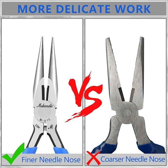 Needle Nose Pliers Set, mshandto 5" Long Nose Pliers for Wire Bending, 6 Pack High Carbon Steel Needle Nose Pliers, Serrated Jaw Pliers for Jewelry Making, Electronics, Object Grasping, Craft Making