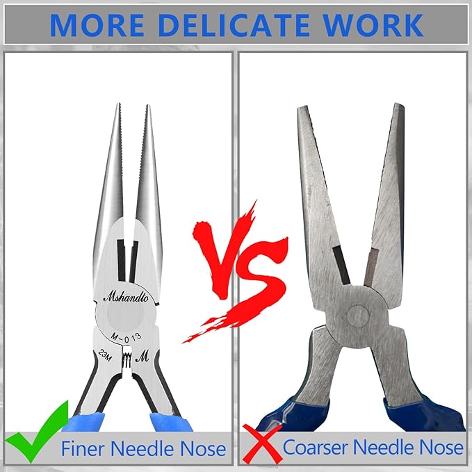 Needle Nose Pliers, mshandto Long Nose Pliers for Wire Bending, High Carbon Steel Needle Nose Plier, Serrated Jaw Pliers for Jewelry Making Electronics Repair Object Grasping Craft Making