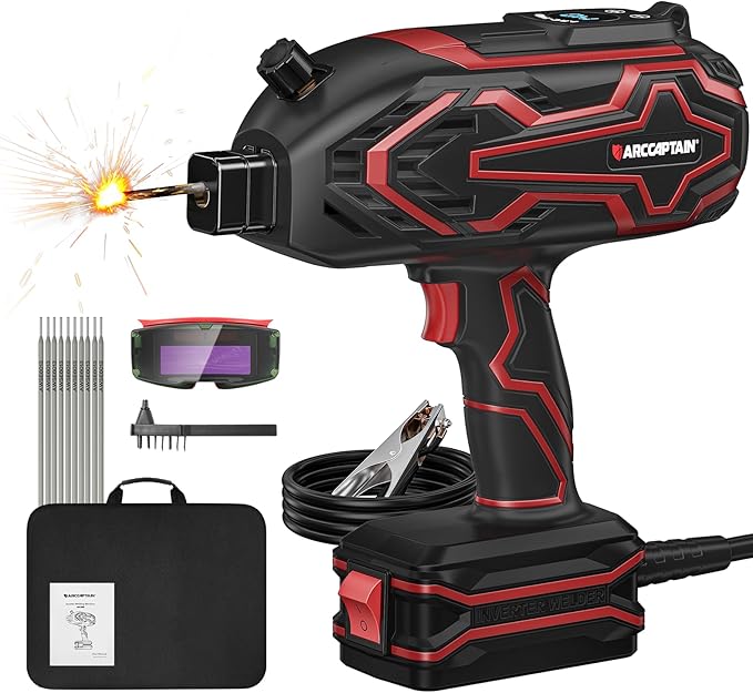 ARCCAPTAIN 140A Handheld Welder, [LED Display] Portable Welding Machine 110V with Hot Start, Arc force and Anti-Stick, IGBT Portable ARC Welder with Auto Darkening Goggles for 1/16"-1/8" Welding Rods