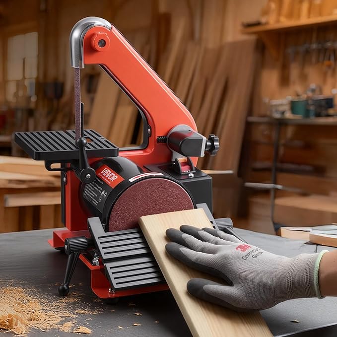 VEVOR 5" Disc Sander & 1" x 30" Belt Sander, 250W Benchtop Belt Disc Sanders Combo with 0-45° Adjustable Worktable & Dust Collection Ports for Woodworking, Furniture Refinishing, DIY Crafting